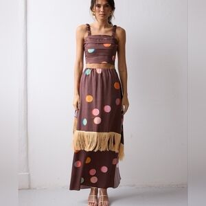 SIENNA Designed In Lisbon Nwt Miranda Polka Dot Fringe Skirt Top Set Sz S/M